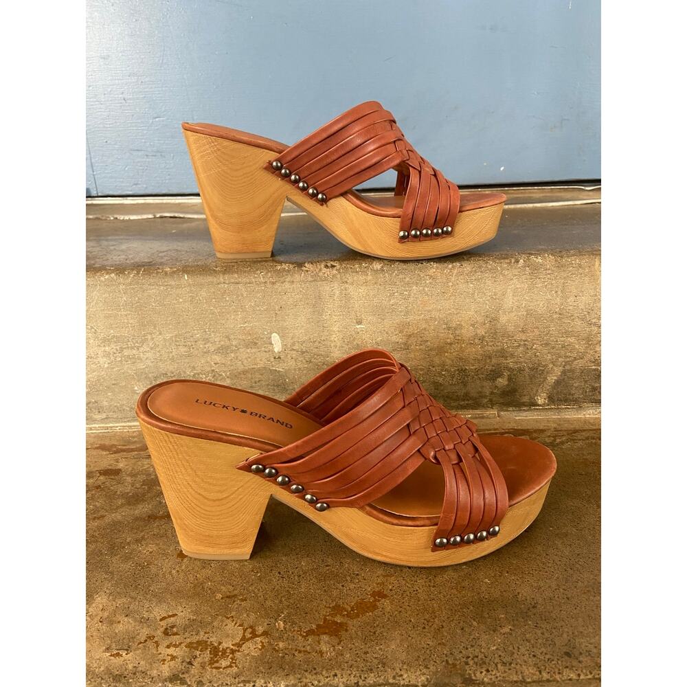 Lucky Brand tan woven leather upper platform sandal - Picture 2 of 9